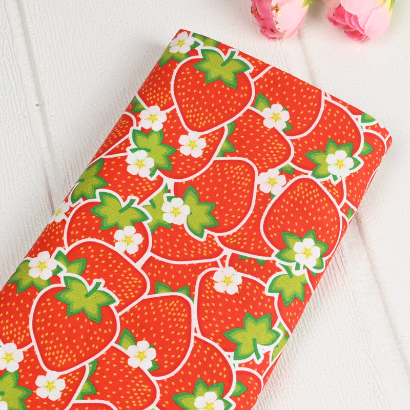 Strawberries red! 1 Yard Medium Digital Printed Cotton Oxford Fabric by Yard for Style Clothes, Bags