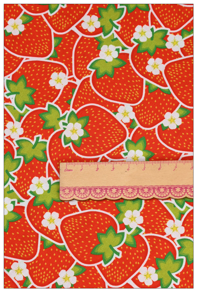 Strawberries red! 1 Yard Medium Digital Printed Cotton Oxford Fabric by Yard for Style Clothes, Bags