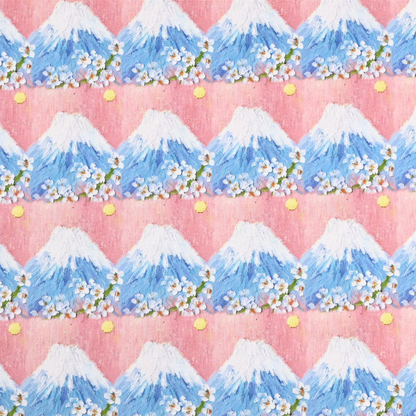 Mount Fuji Oil Painting Pink Japanese Style! 1 Yard Quality Medium Printed Cotton, Fabrics by Yard, Fabric Yardage Floral Fabrics Japanese
