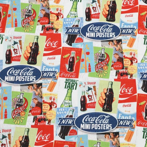 Coca-Cola mini Posters  ! 1 Yard Medium Thickness Cotton Fabric, Fabric by Yard, Yardage Cotton Fabrics for Style Clothes, Bags