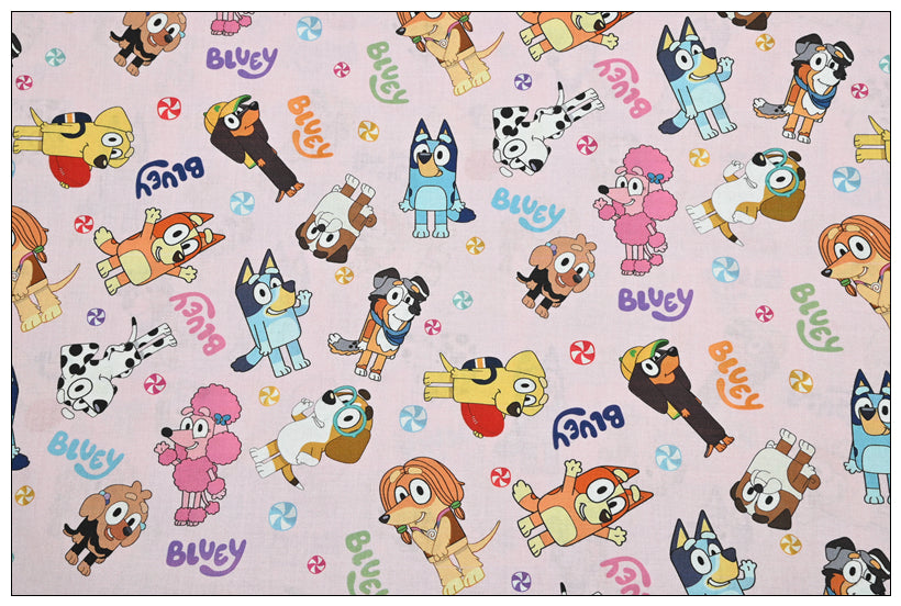 Bluey the Aussie Cartoon Dog 2024 8 prints! 1 Yard Quality Medium Thickness Plain Cotton Fabric, Fabric Aussie 2405 (Copy)