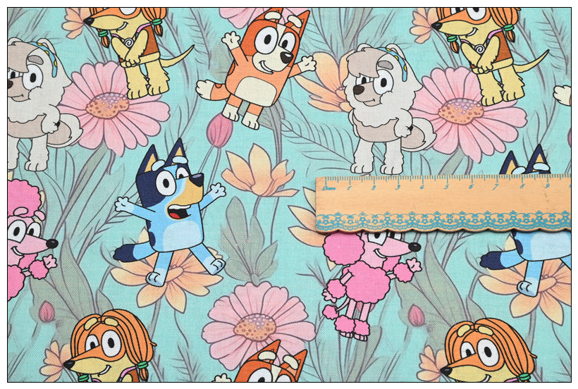 Bluey the Aussie Cartoon Dog 2024 8 prints! 1 Yard Quality Medium Thickness Plain Cotton Fabric, Fabric Aussie 2405 (Copy)