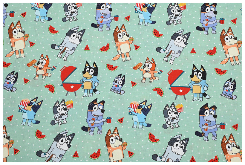 Bluey the Aussie Cartoon Dog 2024 8 prints! 1 Yard Quality Medium Thickness Plain Cotton Fabric, Fabric Aussie 2405 (Copy)