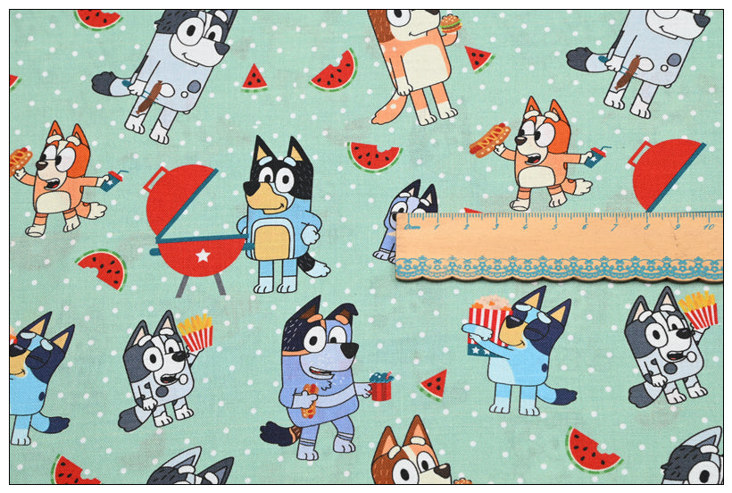 Bluey the Aussie Cartoon Dog 2024 8 prints! 1 Yard Quality Medium Thickness Plain Cotton Fabric, Fabric Aussie 2405 (Copy)