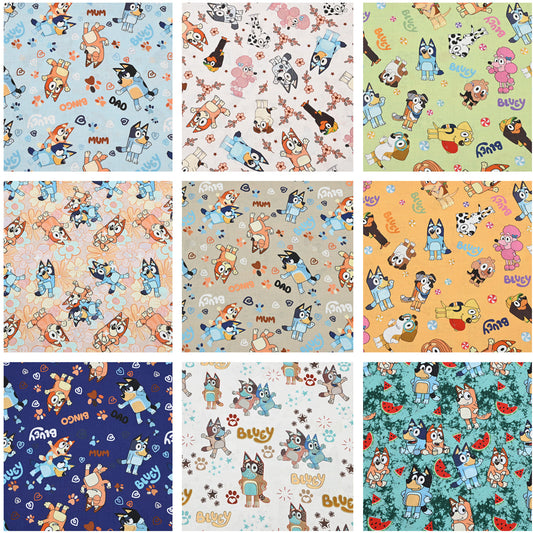 Bluey the Aussie Dingo 2024 9 prints! 1 Yard Quality Medium Thickness Plain Cotton Fabric, Fabric Aussie 2405