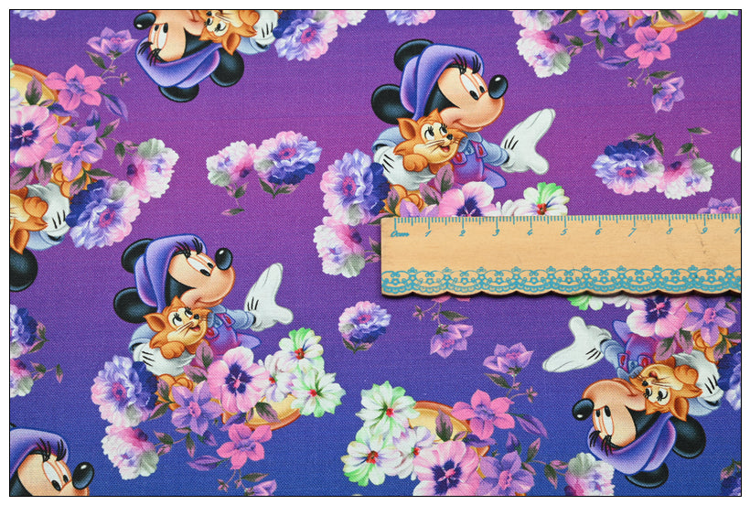 Mickey with Purple Flowers! 1 Yard Plain Cotton Fabric by Yard, Yardage Cotton Fabrics for Style Craft Bags (Copy) (Copy)