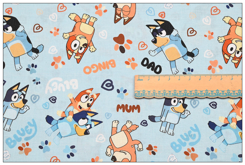 Bluey the Aussie Dingo 2024 9 prints! 1 Yard Quality Medium Thickness Plain Cotton Fabric, Fabric Aussie 2405