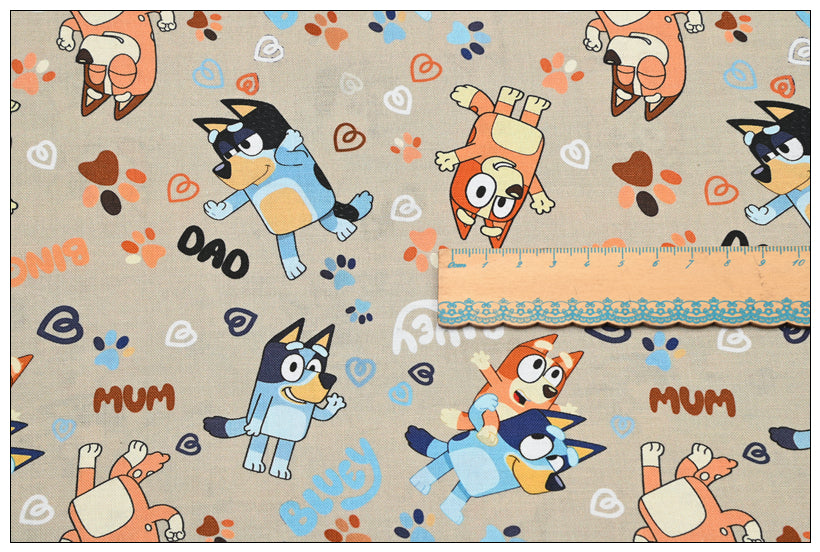 Bluey the Aussie Dingo 2024 9 prints! 1 Yard Quality Medium Thickness Plain Cotton Fabric, Fabric Aussie 2405