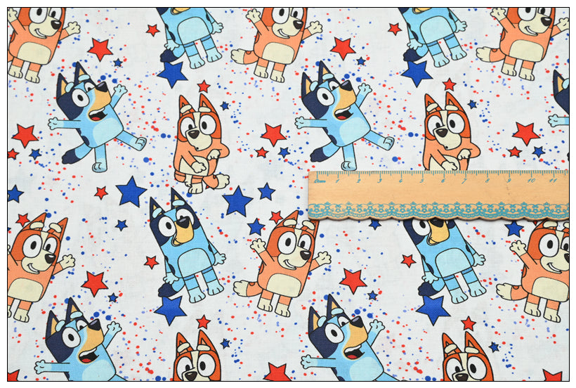 Bluey the Aussie Cartoon Dog 2024 8 prints! 1 Yard Quality Medium Thickness Plain Cotton Fabric, Fabric Aussie 2405 (Copy)