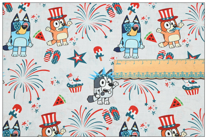 Bluey the Aussie Cartoon Dog 2024 8 prints! 1 Yard Quality Medium Thickness Plain Cotton Fabric, Fabric Aussie 2405 (Copy)