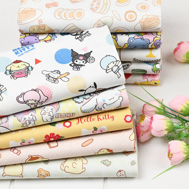 Hello Kitty and Sanrio Friends 3 Prints! 1 Yard Medium Thickness Plain Cotton Fabric, Fabric by Yard, Yardage