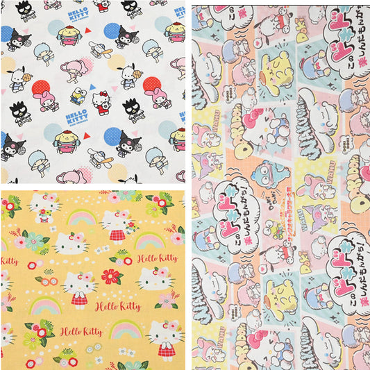 Hello Kitty and Sanrio Friends 3 Prints! 1 Yard Medium Thickness Plain Cotton Fabric, Fabric by Yard, Yardage