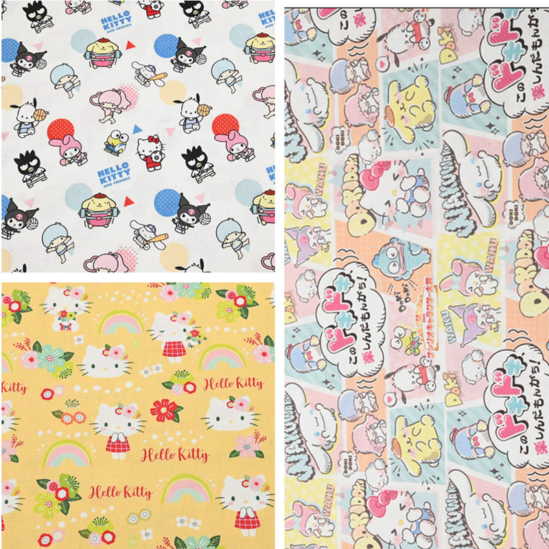 Hello Kitty and Sanrio Friends 3 Prints! 1 Yard Medium Thickness Plain Cotton Fabric, Fabric by Yard, Yardage