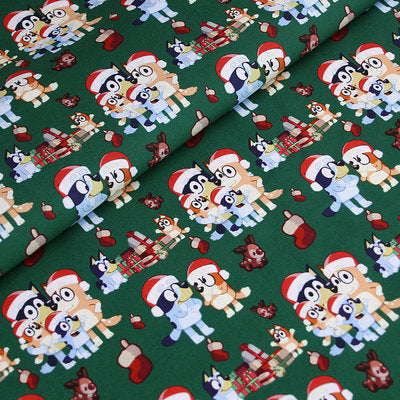 Bluey Bingo the Dog at Christmas! 1 Yard Quality Medium Thickness Plain Cotton Fabric, Fabric Australian