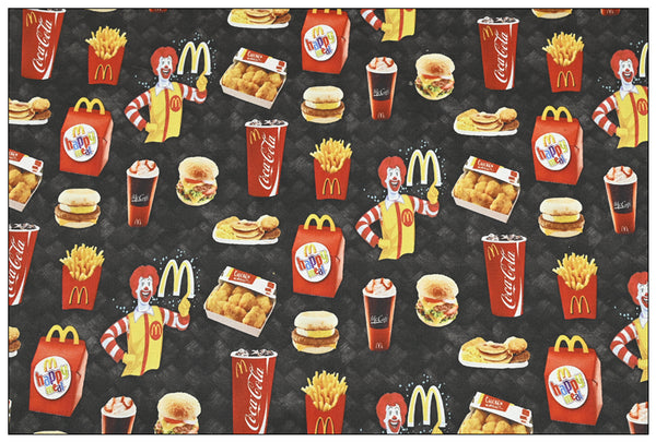 Ronald McDonald McDonald's Themed Black ! 1 Yard Medium Thickness Cotton Fabric, Fabric by Yard, Yardage Cotton Fabrics for Style Clothes, Bags