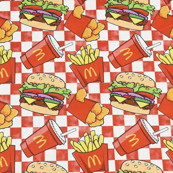 Burgers and French Fries Fast Food McDonald's Themed Red Checks! 1 Yard Medium Thickness Cotton Fabric, Fabric by Yard, Yardage Cotton Fabrics for Style Clothes, Bags
