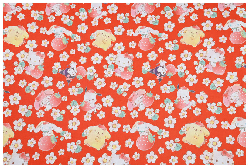 Red Hello Kitty and Sanrio Friends 2 Prints! 1 Yard Medium Thickness Plain Cotton Fabric, Fabric by Yard, Yardage