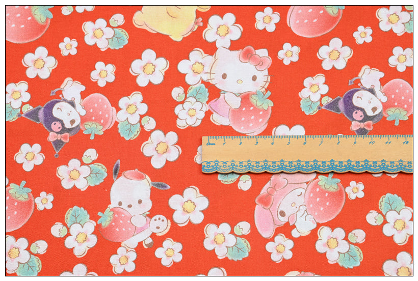 Red Hello Kitty and Sanrio Friends 2 Prints! 1 Yard Medium Thickness Plain Cotton Fabric, Fabric by Yard, Yardage