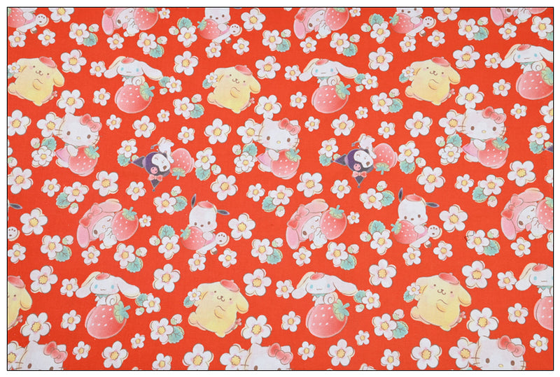 Red Hello Kitty and Sanrio Friends 2 Prints! 1 Yard Medium Thickness Plain Cotton Fabric, Fabric by Yard, Yardage