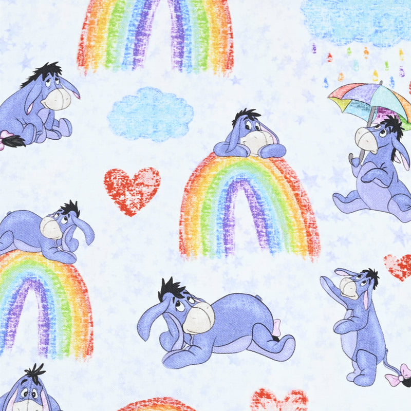 Eeyore the donkey with Rainbow! 1 Yard Medium Thickness Cotton Fabric, Fabric by Yard, Yardage Cotton Fabrics for Style Clothes, Bags