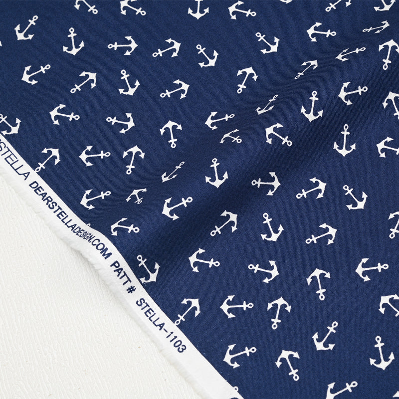 Lobster Anchor Navy! 1 Yard Quality Printed Cotton, Fabrics by Yard, Fabric Yardage Floral Fabrics Japanese Style