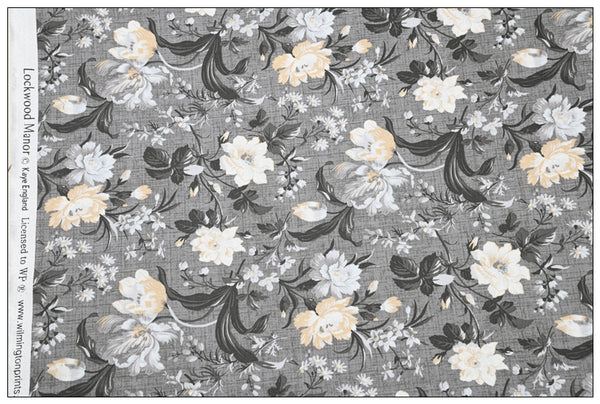 Gray Flowers English Floral! 1 Yard Quality Printed Cotton, Fabrics by Yard, Fabric Yardage Floral Fabrics Japanese Style