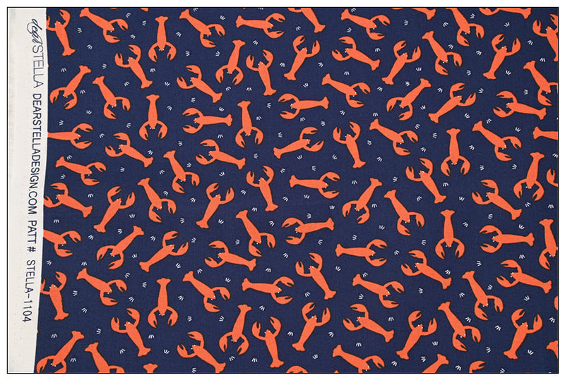 Lobster Anchor Navy! 1 Yard Quality Printed Cotton, Fabrics by Yard, Fabric Yardage Floral Fabrics Japanese Style