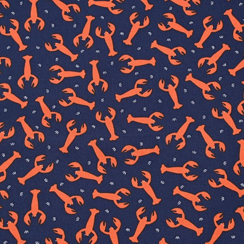 Lobster Anchor Navy! 1 Yard Quality Printed Cotton, Fabrics by Yard, Fabric Yardage Floral Fabrics Japanese Style