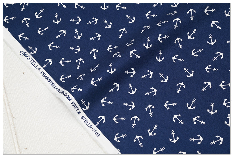 Lobster Anchor Navy! 1 Yard Quality Printed Cotton, Fabrics by Yard, Fabric Yardage Floral Fabrics Japanese Style