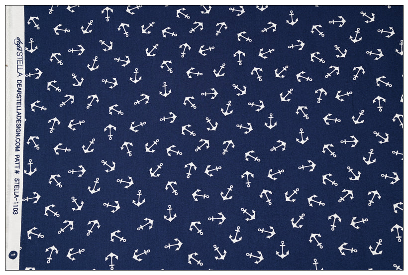 Lobster Anchor Navy! 1 Yard Quality Printed Cotton, Fabrics by Yard, Fabric Yardage Floral Fabrics Japanese Style