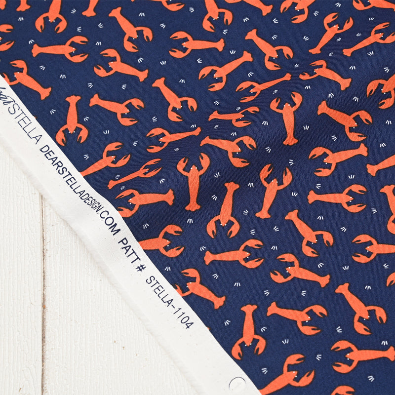 Lobster Anchor Navy! 1 Yard Quality Printed Cotton, Fabrics by Yard, Fabric Yardage Floral Fabrics Japanese Style