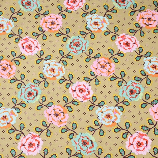 Pink Flowers Yellow English Floral! 1 Yard Quality Printed Cotton, Fabrics by Yard, Fabric Yardage Floral Fabrics Japanese Style