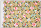 Pink Flowers Yellow English Floral! 1 Yard Quality Printed Cotton, Fabrics by Yard, Fabric Yardage Floral Fabrics Japanese Style