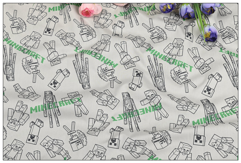 Minecraft the game Black and White! 1 Yard Medium Printed Cotton Fabric, Fabric by Yard, Yardage Cotton Fabrics online Game