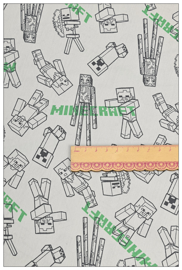 Minecraft the game Black and White! 1 Yard Medium Printed Cotton Fabric, Fabric by Yard, Yardage Cotton Fabrics online Game