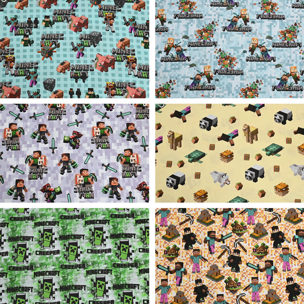 Minecraft the game Series 2 6 Prints ! 1 Yard Medium Digital Printed Cotton Fabric by Yard, Yardage Cotton Fabrics online Game