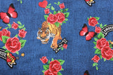 Tiger and rose Jeans Blue! 1 Meter Plain Cotton Fabric, Fabric by Yard, Yardage Cotton Fabrics for  Style Garments, Bags