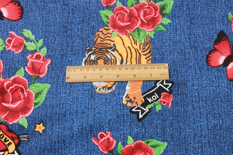 Tiger and rose Jeans Blue! 1 Meter Plain Cotton Fabric, Fabric by Yard, Yardage Cotton Fabrics for  Style Garments, Bags