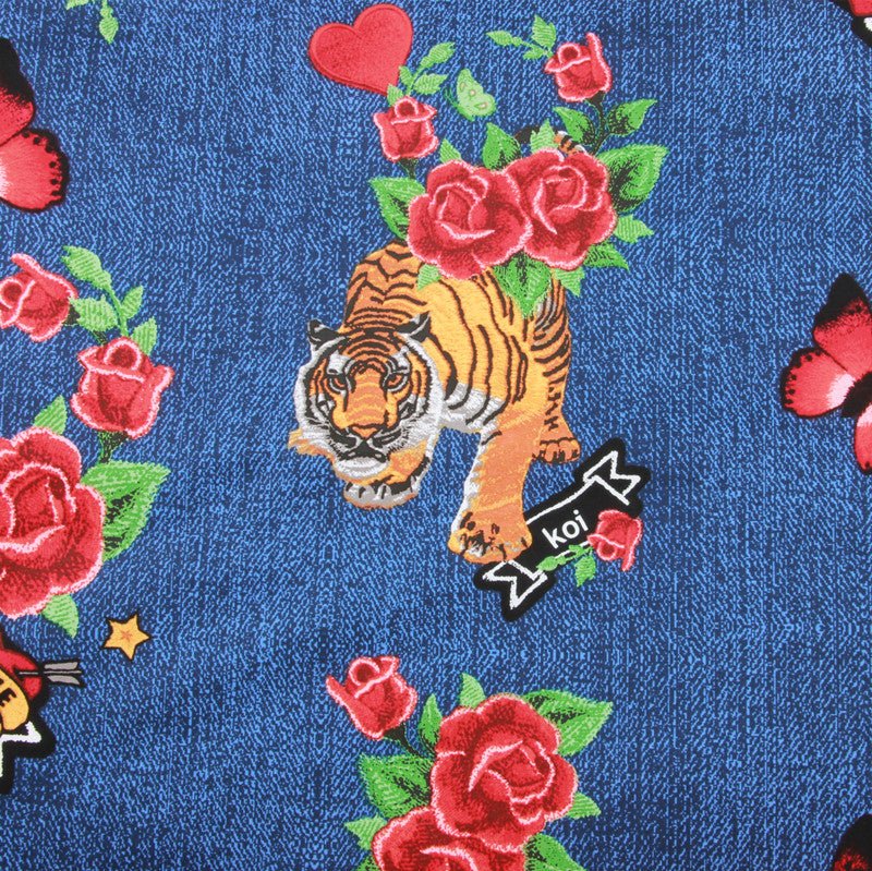 Tiger and rose Jeans Blue! 1 Meter Plain Cotton Fabric, Fabric by Yard, Yardage Cotton Fabrics for  Style Garments, Bags