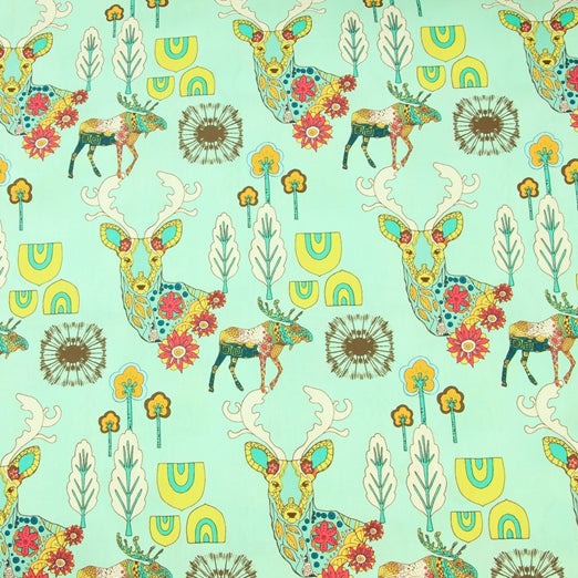 Nordic Reindeer and Flowers! 1 Meter Medium Thickness Plain Cotton Fabric, Fabric by Yard, Yardage Cotton Fabrics for  Style Garments, Bags