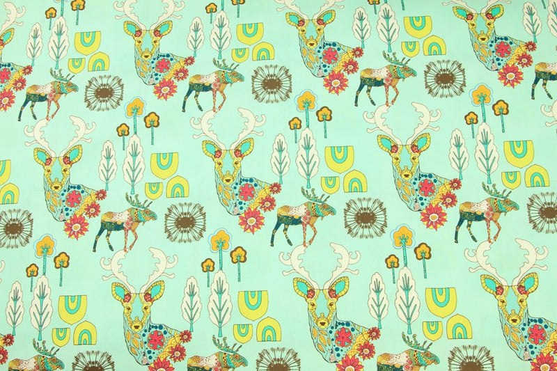 Nordic Reindeer and Flowers! 1 Meter Medium Thickness Plain Cotton Fabric, Fabric by Yard, Yardage Cotton Fabrics for  Style Garments, Bags