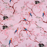 Panda with Parrots pink stripes! 1 Yard Medium Digital Printed Cotton Fabric by Yard for Style Clothes, Bags