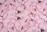 Panda with Parrots pink stripes! 1 Yard Medium Digital Printed Cotton Fabric by Yard for Style Clothes, Bags