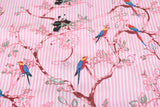 Panda with Parrots pink stripes! 1 Yard Medium Digital Printed Cotton Fabric by Yard for Style Clothes, Bags