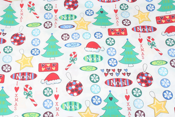 I Love Xmas Christmas! 1 Meter Plain Cotton Fabric by Yard, Yardage Cotton Fabrics for Style Bags Craft