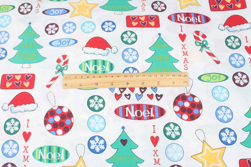 I Love Xmas Christmas! 1 Meter Plain Cotton Fabric by Yard, Yardage Cotton Fabrics for Style Bags Craft