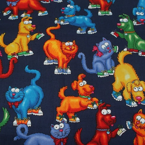 Dogs and Cats with Sneakers! 1 Meter Medium Thickness Plain Cotton Fabric, Fabric by Yard, Yardage Cotton Fabrics for  Style Garments, Bags