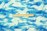 Japanese Style Cranes birds blue! 1 Yard Medium Printed Cotton Fabric by Yard for Style Clothes, Bags