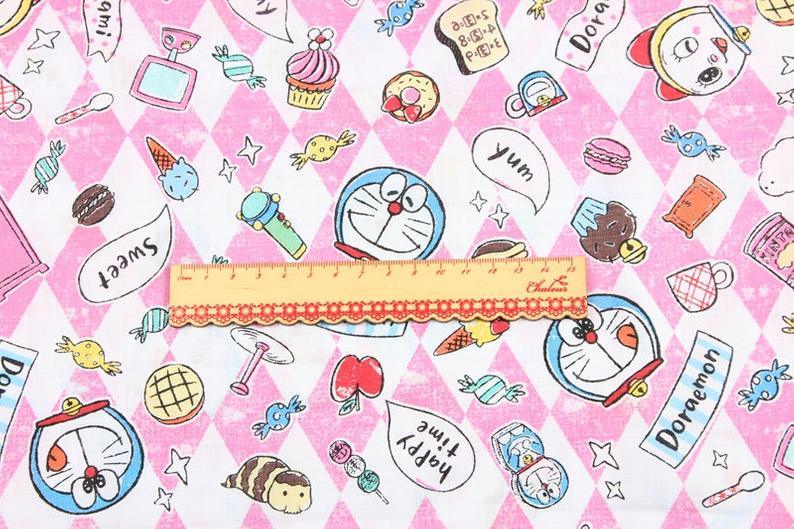 Doraemon Pink! 1 Yard Quality Cotton Plain Fabric, Fabric by Yard, Yardage Cotton Canvas Fabrics for Clothes Bags,  Cool Cats Japanese - fabrics-top