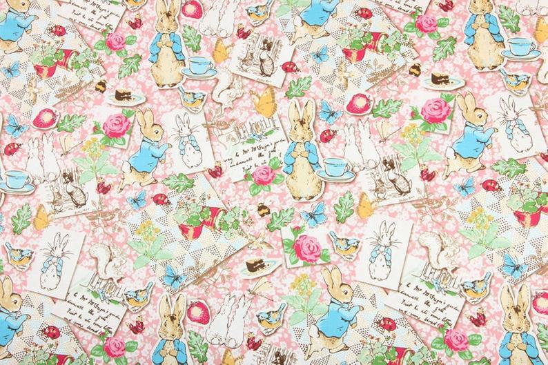 Peter Rabbit Series Drawing 5 Colors! 1 Meter Top Quality Printed Plain Cotton Fabric, Fabric by Yard,  Cotton Fabrics for  Style Clothing - fabrics-top